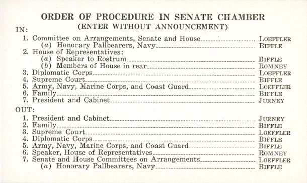 Order of Procedure (Card), 1937 Joseph T. Robinson Funeral (Acc. No. 11.00045.020)