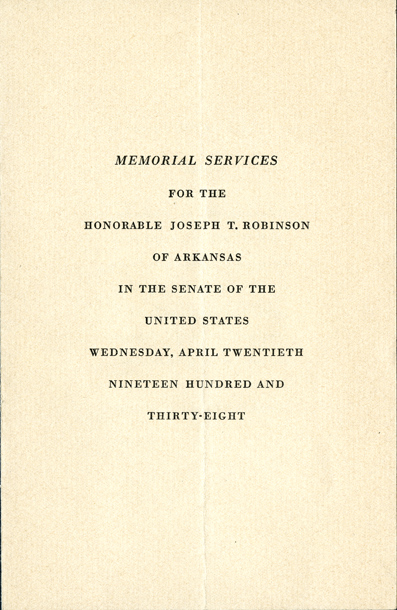 Program, 1937 Joseph T. Robinson Funeral (Acc. No. 11.00045.022)