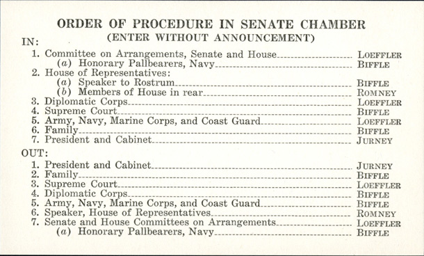 Image: Order of Procedure (Card), 1939 Claude A. Swanson Funeral (Cat. no. 11.00046.001)
