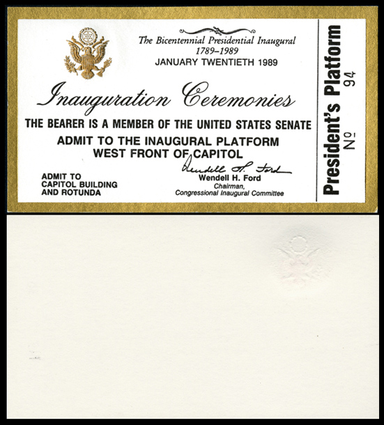 Image of the 1989 Inauguration Ticket