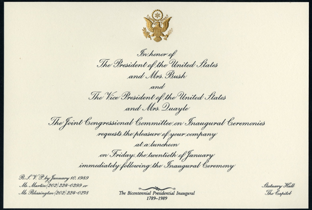 Invitation, 1989 Inauguration Luncheon (Acc. No. 11.00051.011)
