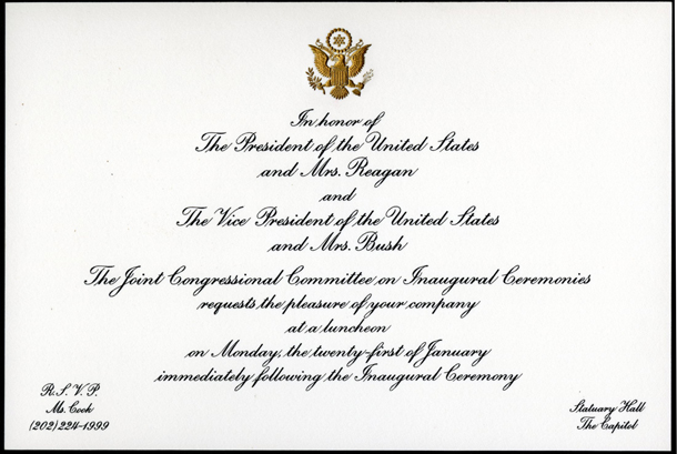 Image, Invitation for the 1985 Presidential Inauguration Luncheon.