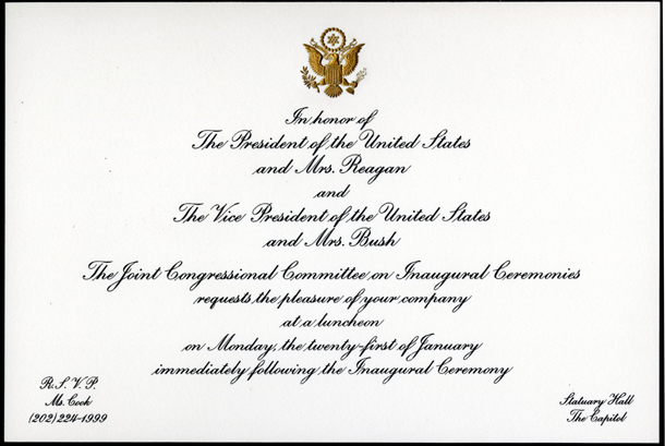 Invitation, 1985 Inaugural Luncheon (Acc. No. 11.00052.032)