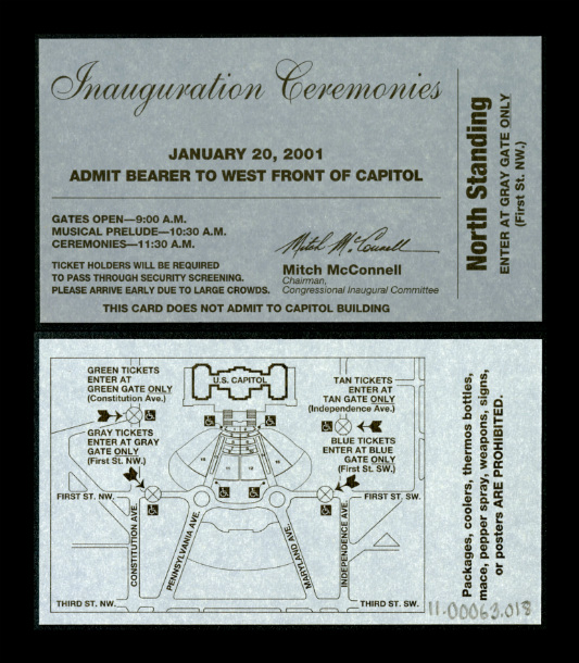 Image of the ticket for the 2001 Presidential Ticket.