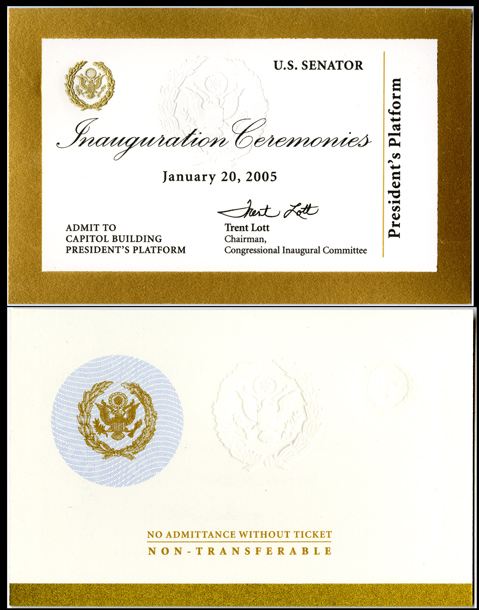Ticket, 2005 Inauguration Ceremonies (Acc. No. 11.00067.001)