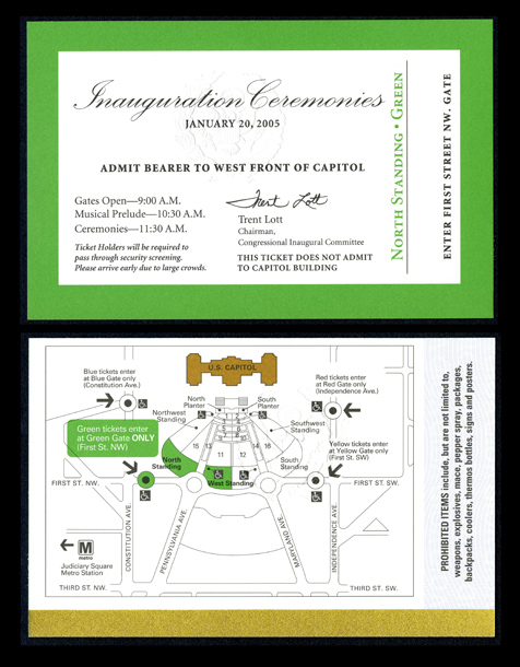 Image of the ticket for the 2005 Presidential Inauguration.