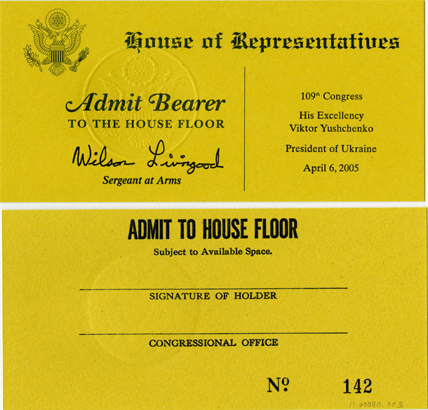 Image: Ticket, Joint Session to Hear the President of the Ukraine, 109th Congress(Cat. no. 11.00080.003)