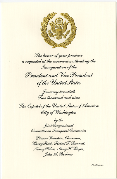 Invitation, 2009 Inauguration Ceremonies (Acc. No. 11.00102.001a)