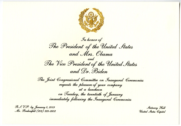 Invitation, 2009 Inauguration Luncheon (Acc. No. 11.00102.038)