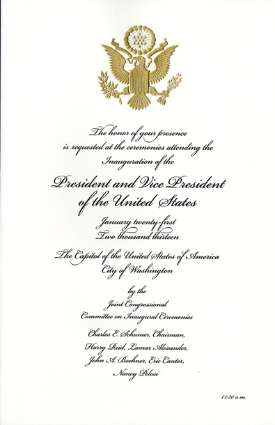 Invitation, 2013 Inauguration Ceremonies (Acc. No. 11.00112.036a

)