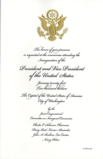 Invitation, 2013 Inaugural Ceremonies (Acc. No. 11.00112.036a

)
