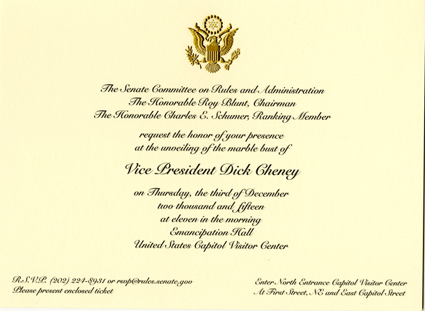 Invitation, Richard B. Cheney Bust Unveiling Ceremony