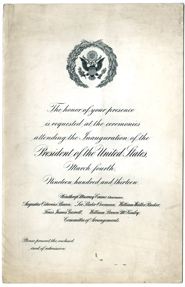 Invitation, 1913 Inaugural Ceremonies (Acc. No. 11.00123.001a)