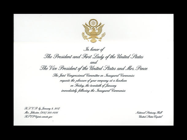 Invitation, 2017 Inauguration Luncheon (Acc. No. 11.00128.043a)