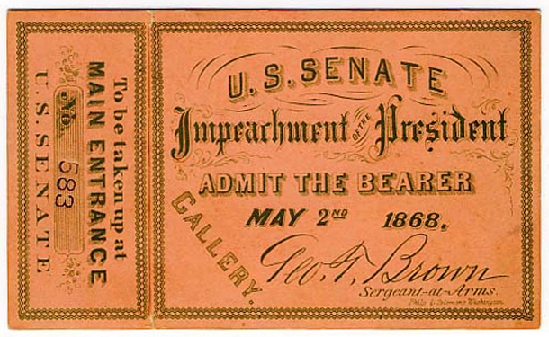 Image: Ticket, 1868 Impeachment Trial, United States Senate Chamber (Cat. no. 16.00059.001)