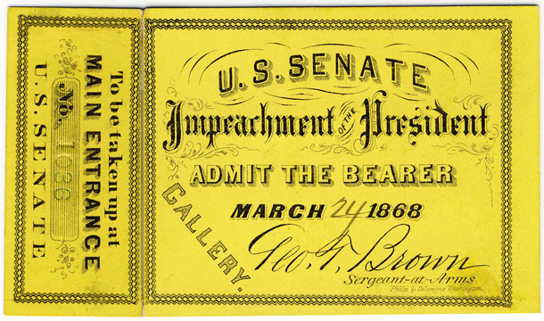 Image: Ticket, 1868 Impeachment Trial, United States Senate Chamber (Cat. no. 16.00060.001)