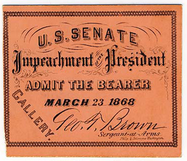 Image: Ticket, 1868 Impeachment Trial, United States Senate Chamber (Cat. no. 16.00062.001)