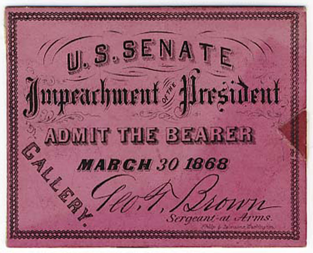 Image: Ticket, 1868 Impeachment Trial, United States Senate Chamber (Cat. no. 16.00063.000)