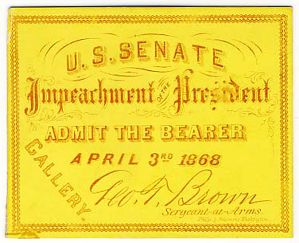 Image: Ticket, 1868 Impeachment Trial, United States Senate Chamber (Cat. no. 16.00066.000)