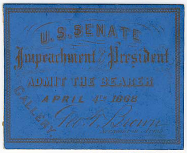 Image: Ticket, 1868 Impeachment Trial, United States Senate Chamber (Cat. no. 16.00067.000)
