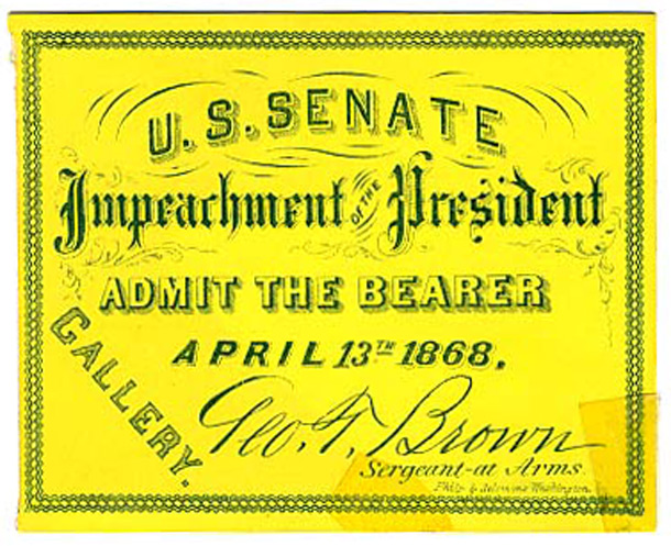 Image: Ticket, 1868 Impeachment Trial, United States Senate Chamber (Cat. no. 16.00071.001)