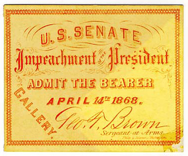 Image: Ticket, 1868 Impeachment Trial, United States Senate Chamber (Cat. no. 16.00072.001)