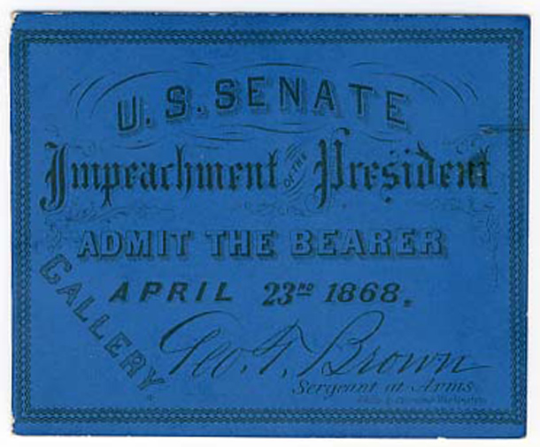 Image: Ticket, 1868 Impeachment Trial, United States Senate Chamber (Cat. no. 16.00077.001)