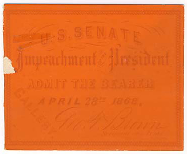 Image: Ticket, 1868 Impeachment Trial, United States Senate Chamber (Cat. no. 16.00078.001)