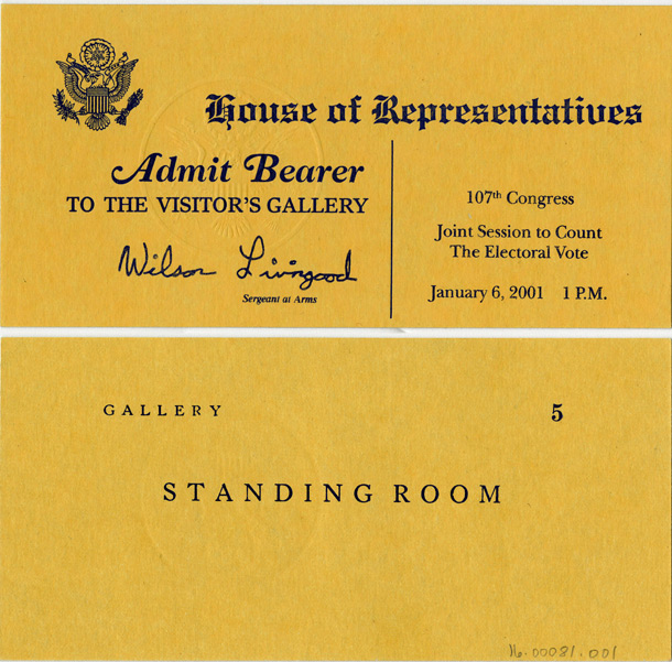 Ticket, Joint Session to Count the Electoral Vote, 107th Congress (Acc. No. 16.00081.001)