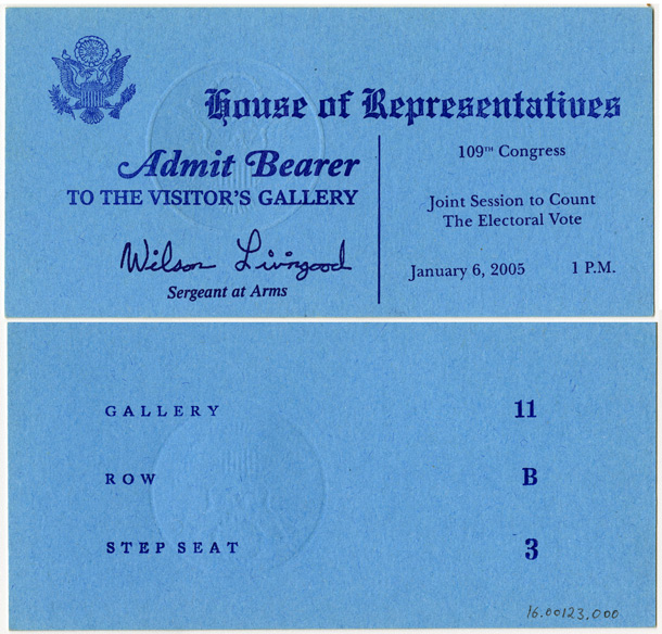 Ticket, Joint Session to Count the Electoral Vote, 109th Congress (Acc. No. 16.00123.000)
