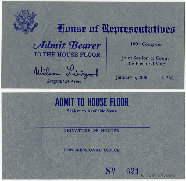 Image: Ticket, Joint Session to Count the Electoral Vote, 109th Congress(Cat. no. 16.00125.000)