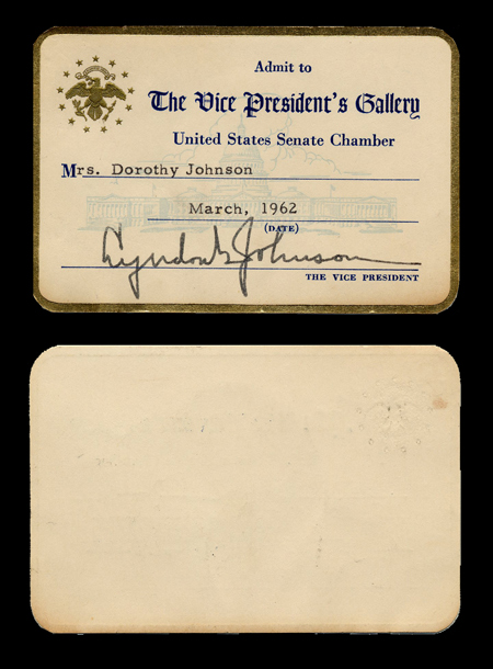 Image of the 1962 gallery pass for Senate Chamber.