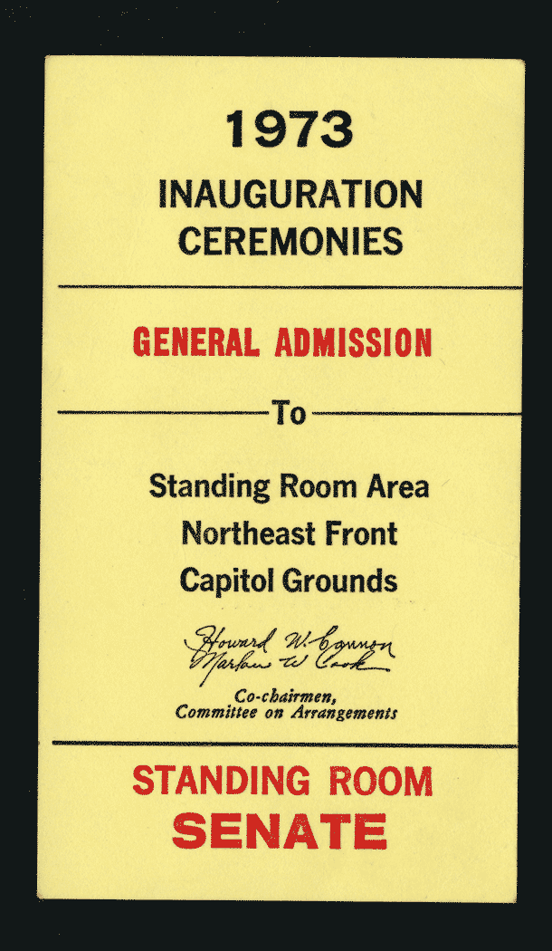 Ticket, 1973 Inauguration Ceremonies (Acc. No. 16.00160.000)