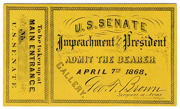 Image: Ticket, 1868 Impeachment Trial, United States Senate Chamber (Cat. no. 16.00219.001)
