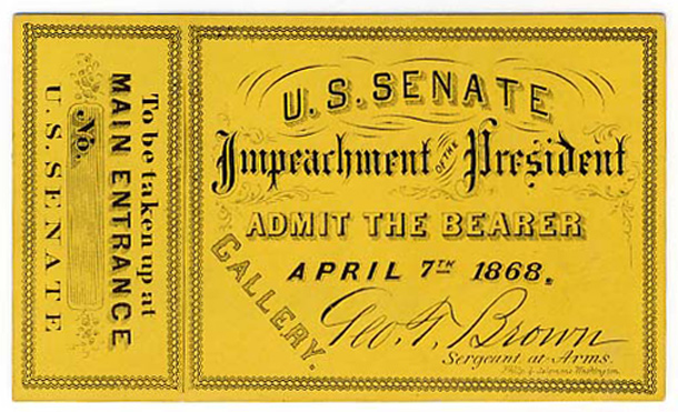 Image: Ticket, 1868 Impeachment Trial, United States Senate Chamber (Cat. no. 16.00219.001)
