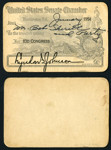 Gallery Pass, Reserved Gallery, United States Senate Chamber, 83rd Congress (Acc. No. 16.00234.000)