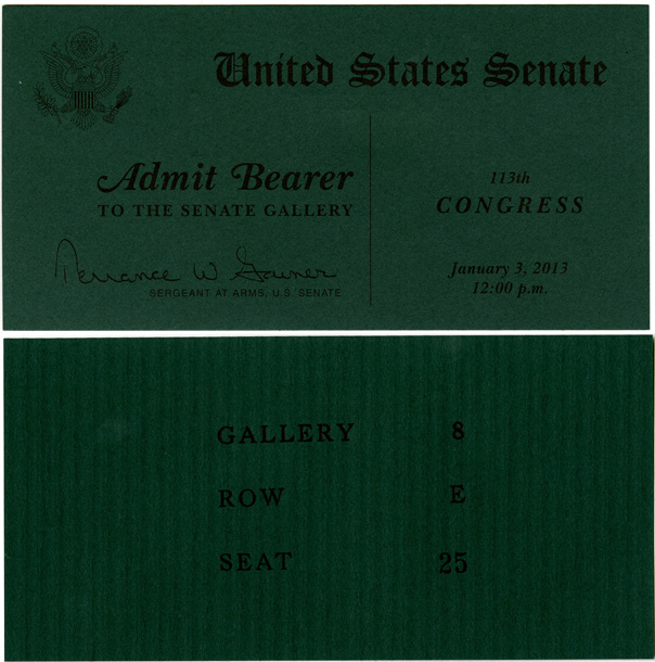 Image: Ticket, Swearing-In Ceremony for New and Returning Senators, 113th Congress(Cat. no. 16.00257.000)