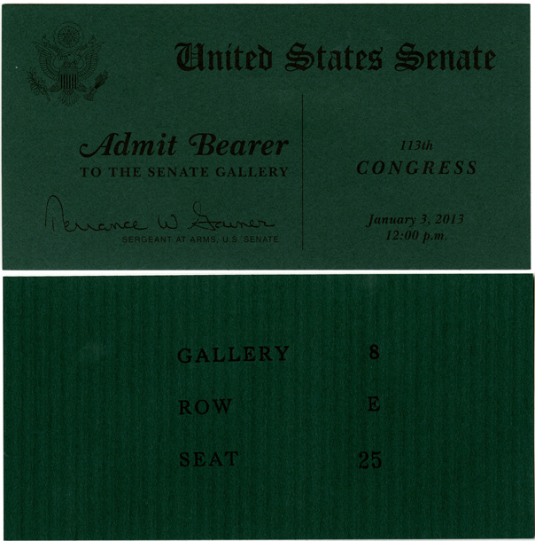 Ticket, Swearing-In Ceremony for New and Returning Senators, 113th Congress (Acc. No. 16.00257.000)