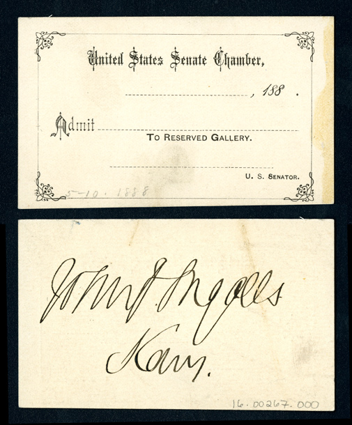 Image of the 1888 Senate Chamber gallery pass.