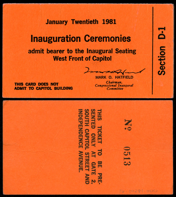 Ticket, 1981 Inauguration Ceremonies (Acc. No. 16.00281.000)