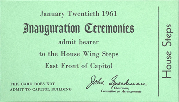 Image of the front of the 1961 Inauguration Ticket