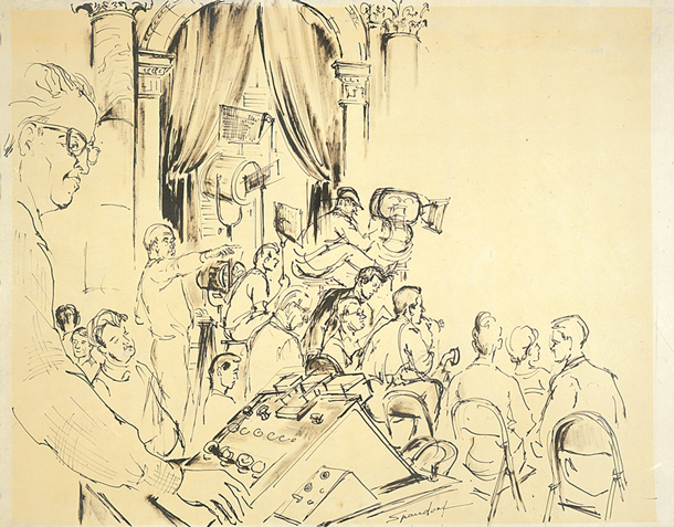 Director Otto Preminger and Crew in the Senate Caucus Room, Russell Senate Office Building (Acc. No. 37.00030.000)
