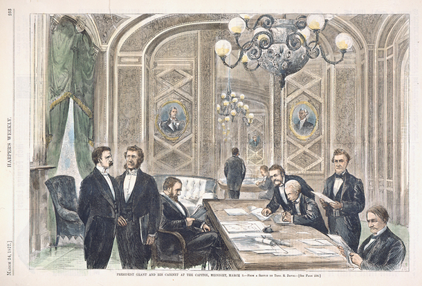 President Grant and His Cabinet at the Capitol, Midnight, March 3.