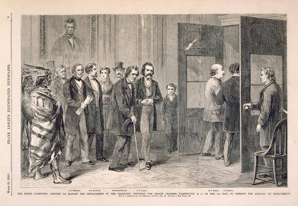 The House Committee, Elected to Manage the Impeachment of the President, Entering the Senate Chamber, Washington, D.C., on the 4th Inst., to Present the Articles of Impeachment. (Acc. No. 38.00154.002)