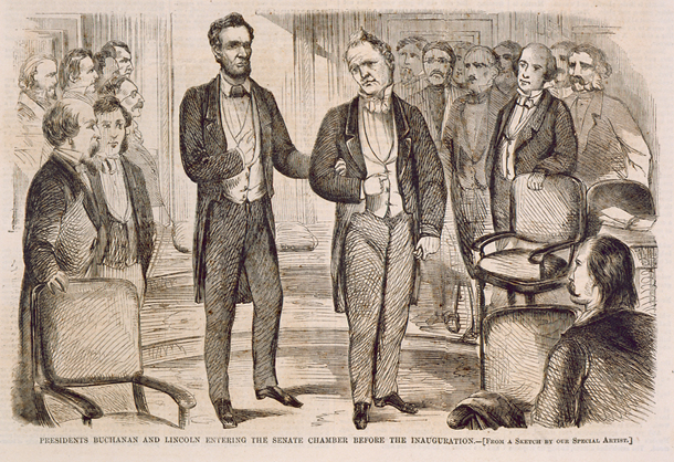 Presidents Buchanan and Lincoln Entering the Senate Chamber before the Inauguration.