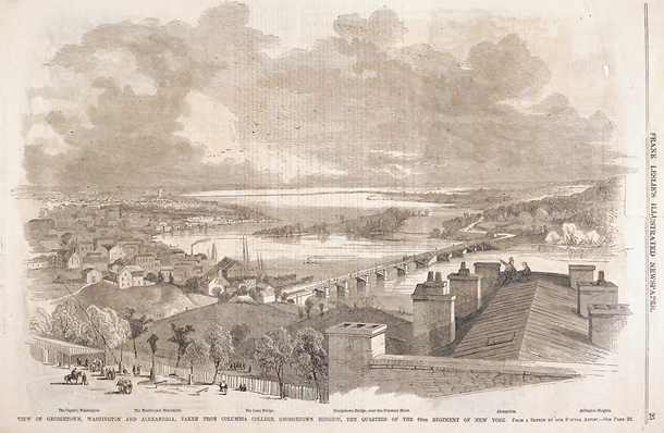 View of Georgetown, Washington and Alexandria, Taken from Columbia College, Georgetown Heights, the Quarters of the 69th Regiment of New York. (Acc. No. 38.00198.001)