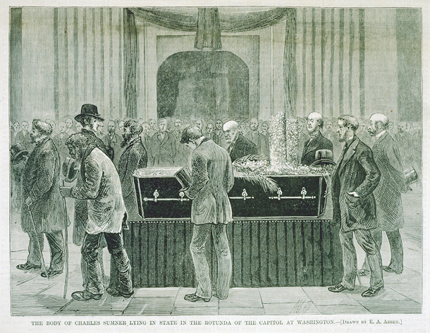 The Body of Charles Sumner Lying in State in the Rotunda of the Capitol at Washington.