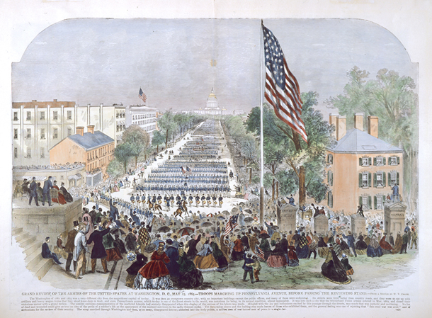 Grand Review of the Armies of the United States, at Washington, D.C., May 23, 1865.—Troops Marching Up Pennsylvania Avenue, Before Passing the Reviewing Stand.