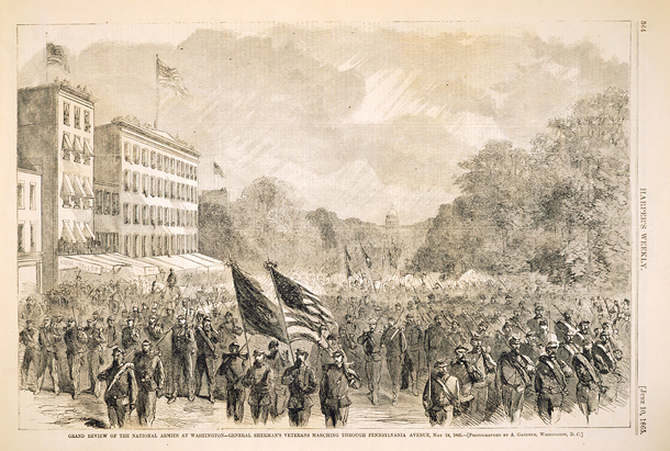 Grand Review of the National Armies at Washington—General Sherman's Veterans Marching through Pennsylvania Avenue, May 24, 1865. (Acc. No. 38.00262.001)