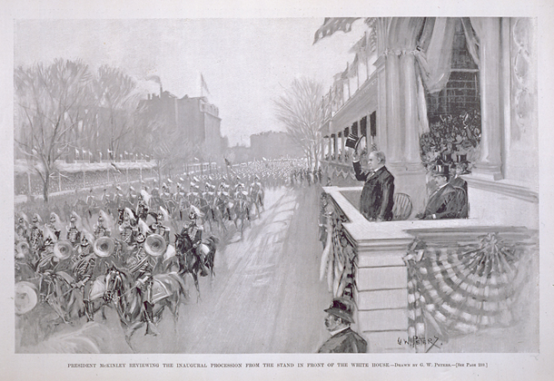 President McKinley Reviewing the Inaugural Procession from the Stand in Front of the White House.